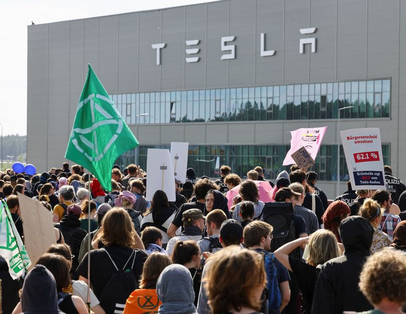 Tesla plant protesters hold out in trees as German police clear camp